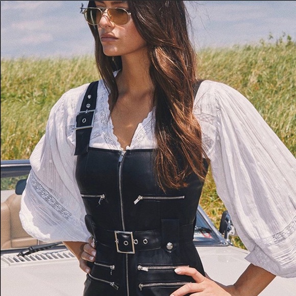 We Wore What Vegan Leather Adjustable Overalls. Detailed Hardware/Pockets/Zipper - Picture 9 of 9